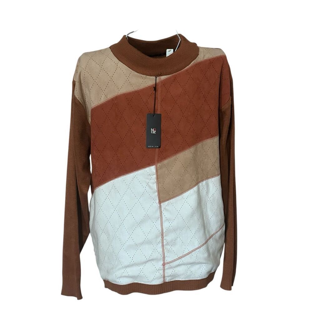 NEW WITH TAGS Vintage Mens sweater with suede material Sweater tan and brown Pul